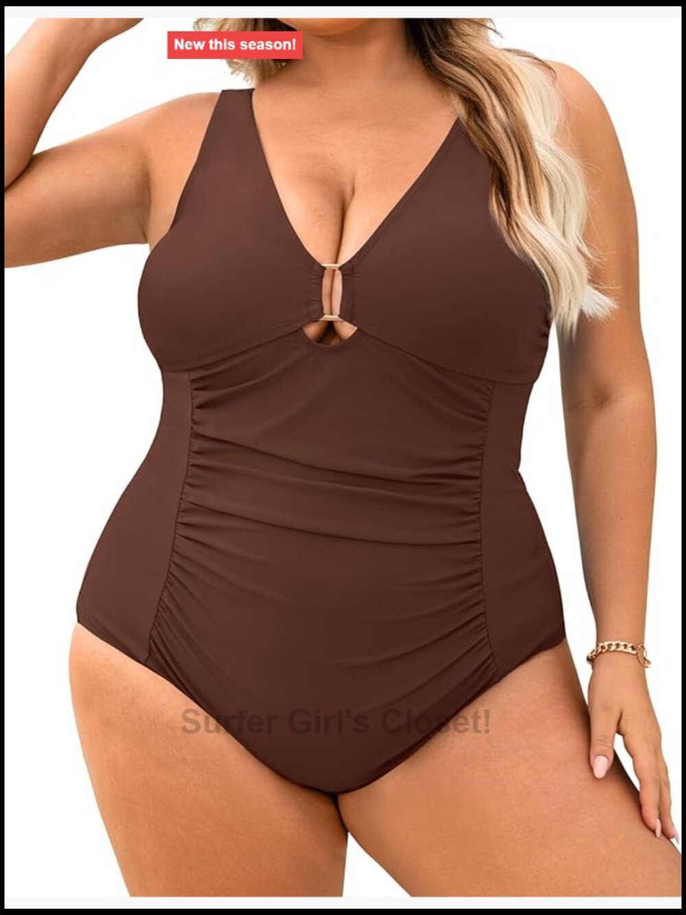 Plus Size One Piece Swimsuit Tummy Control Ruched Cutout Deep V Neck